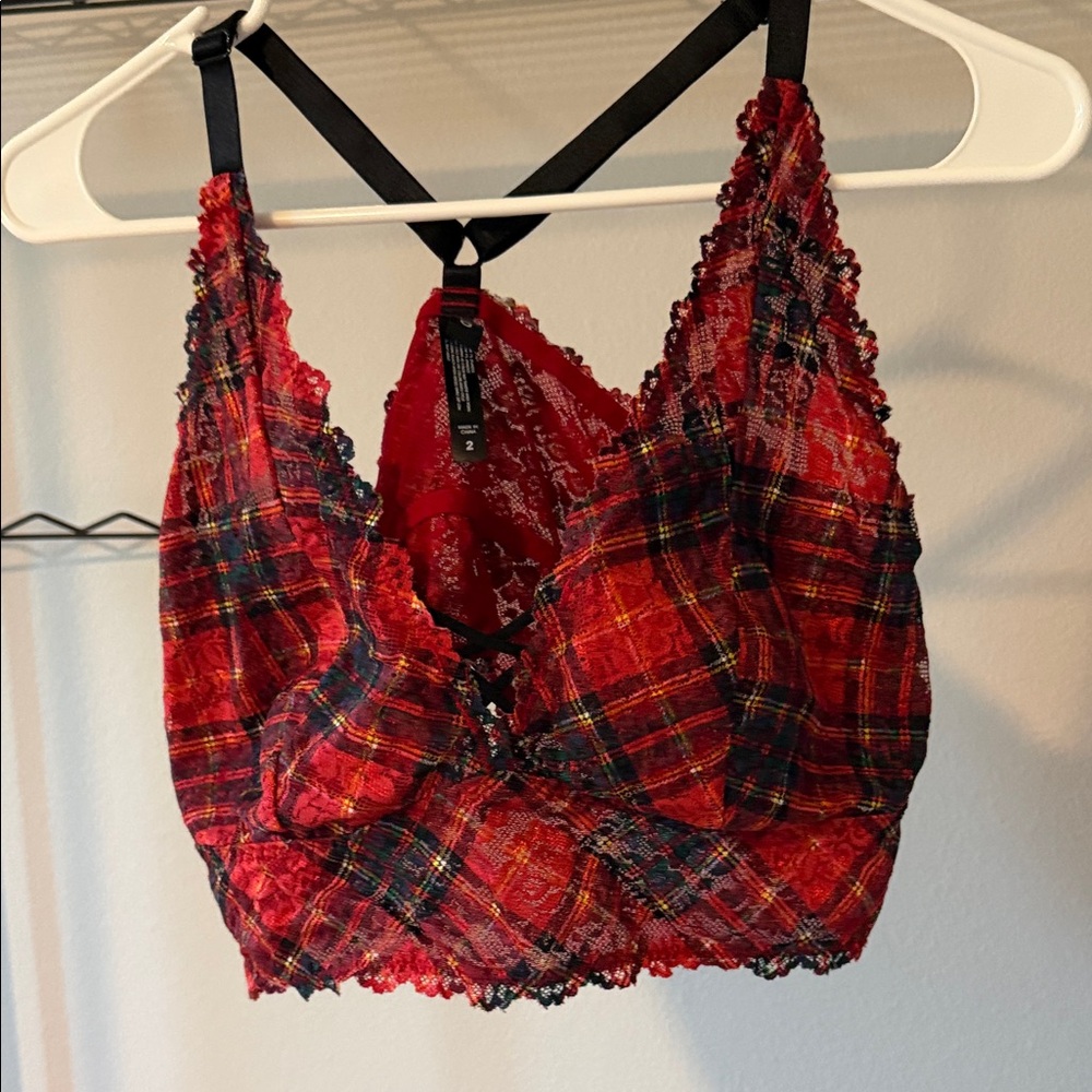 Torrid Red Plaid Lace Bralette